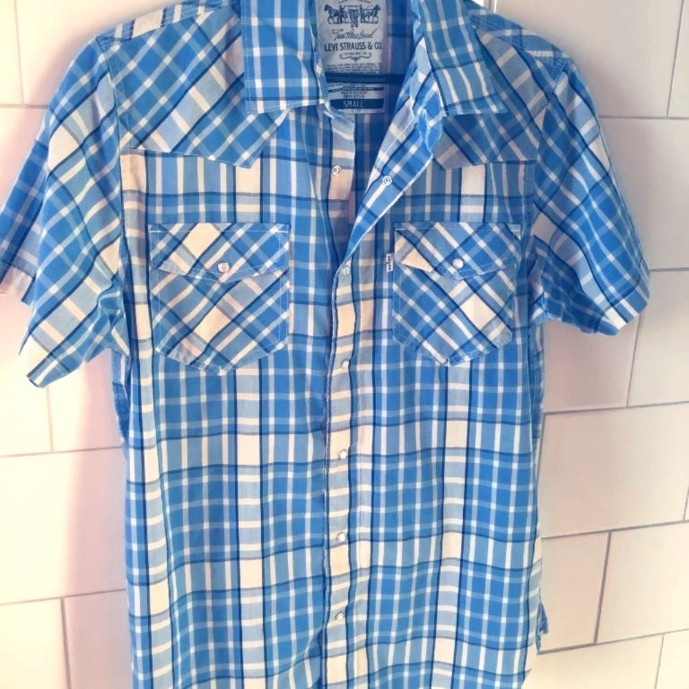 Levis Blue Plaid Western Sawtooth Button Up
